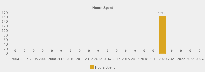 Hours Spent (Hours Spent:2004=0,2005=0,2006=0,2007=0,2008=0,2009=0,2010=0,2011=0,2012=0,2013=0,2014=0,2015=0,2016=0,2017=0,2018=0,2019=0,2020=163.75,2021=0,2022=0,2023=0,2024=0|)