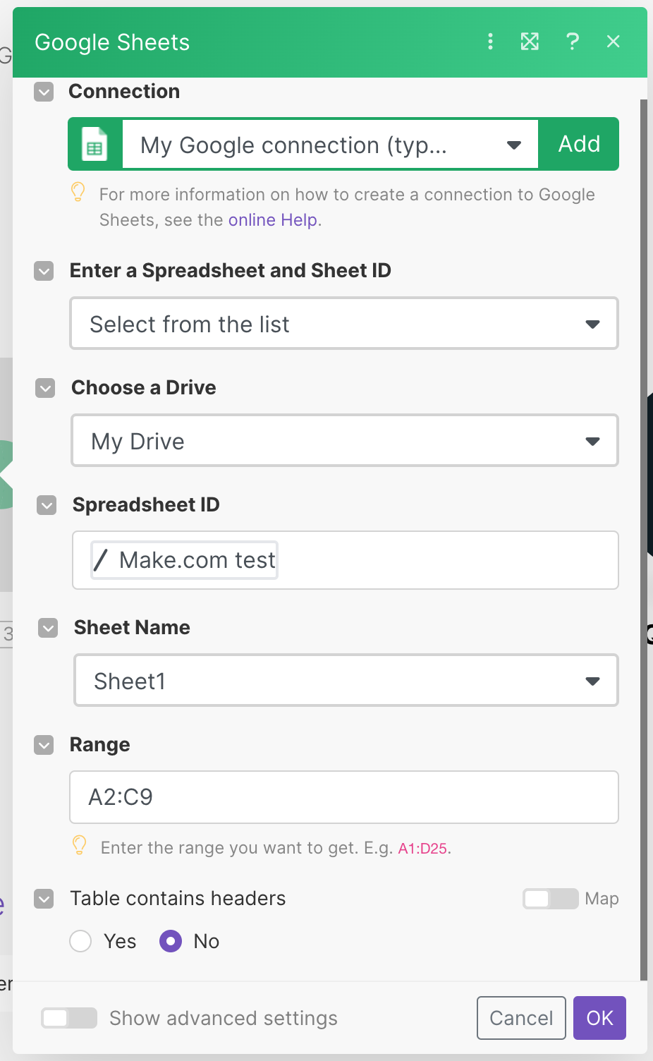 Connect Google Sheets in your scenario