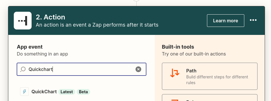 Search and add the QuickChart Zapier action.