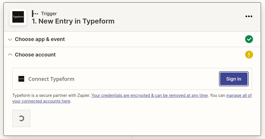 Sign into your Typeform account in Zapier.