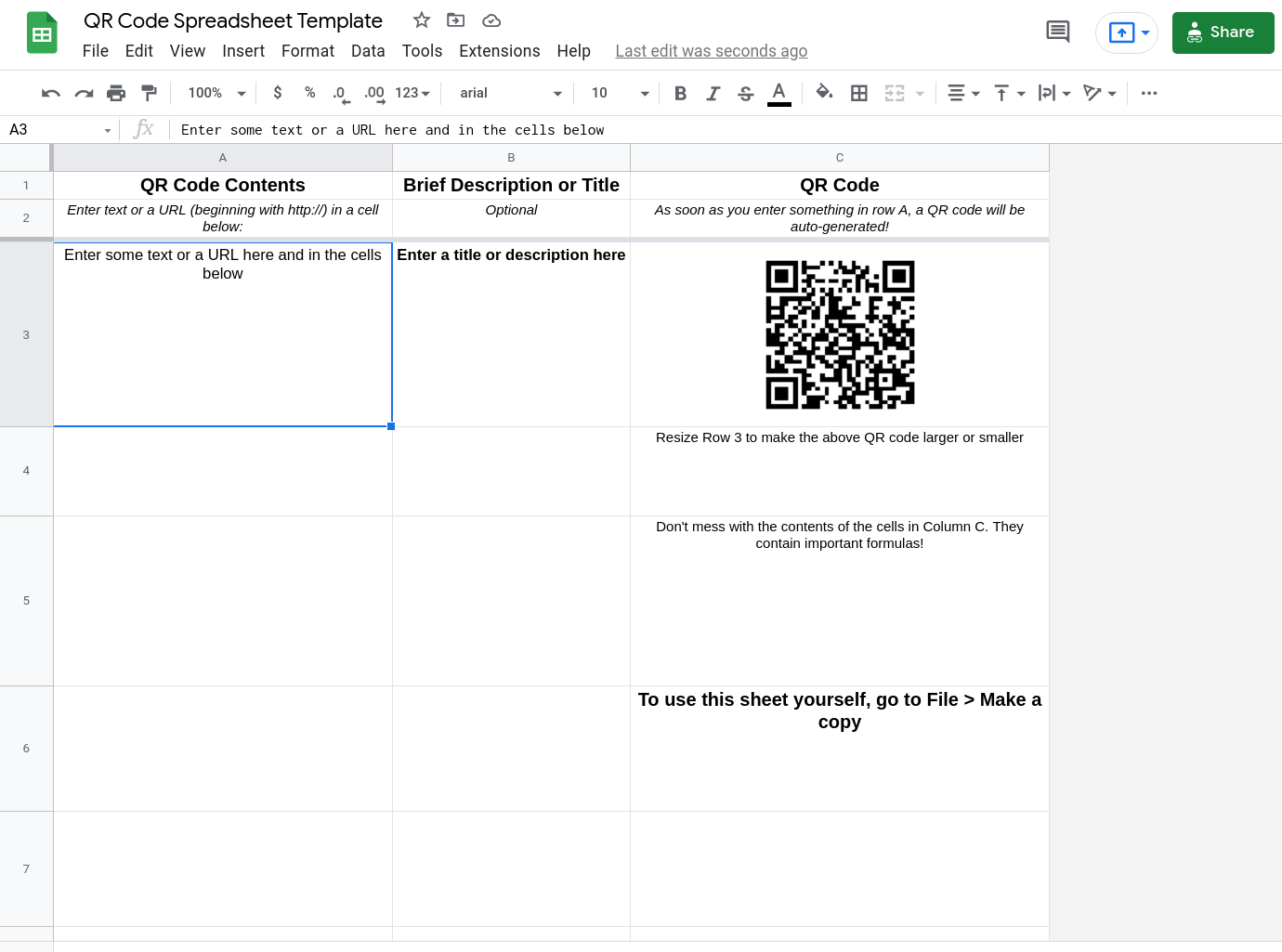 Generate QR codes with a spreadsheet