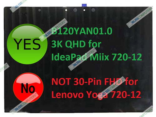Lenovo IdeaPad Miix 720-12IKB LCD SCREEN B120YAN01.0 TOUCH AP12V000100