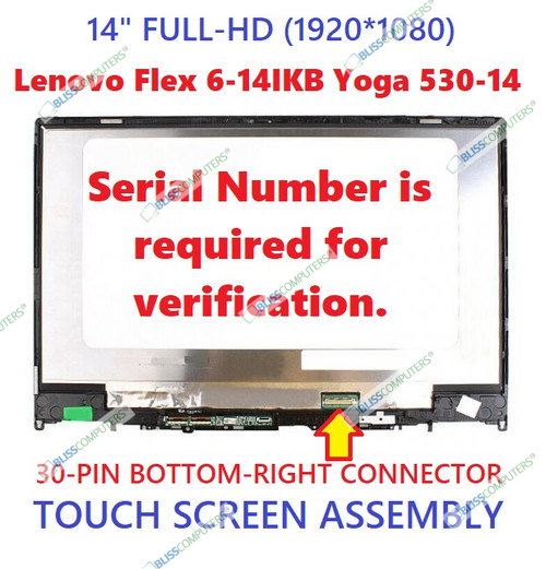 New 14" Fhd Display Screen Ag Ibm Lenovo Ideapad Yoga 530-14ikb Type 81ek