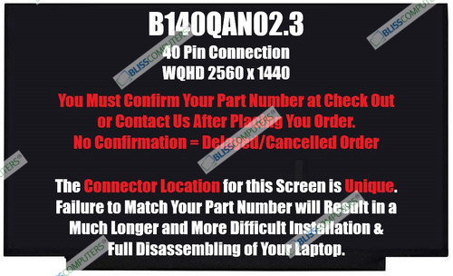 B140QAN02.0-0A .0A H/W:0A 14" WQHD Matte LED LCD REPLACEMENT Screen Display