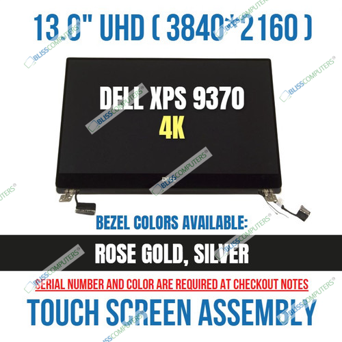 HNHM9 New OEM Dell XPS 13 9370 Silver UHD 3840x2160 LCD Touch Screen Assembly 3840X2160