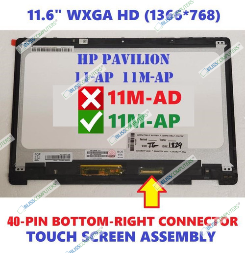REPLACEMENT HP Pavilion x360 11-ap 11m-ap 11-ap0000 11m-ap0000 11-ap0xxx 11m-ap0xxx 11-ap0014nr 11m-ap0013dx 11.6" HD IPS LCD Display Touch Screen Digitizer Assembly Bezel