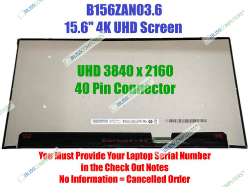 Compatible with B156ZAN03.6 15.6 inches UHD 4K 3840x2160 IPS 60Hz 72% NTSC LCD Display Screen Panel Replacement