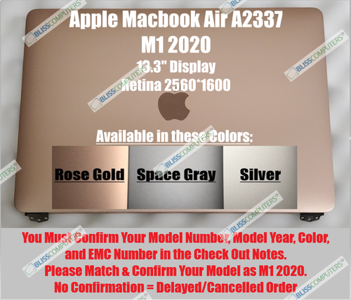 LCD Screen Display Assembly Apple MacBook Air 13" M1 A2337 2020 EMC 3598 MGN93LL/A