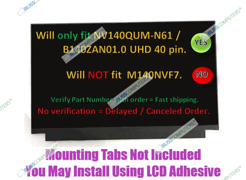 NV140QUM-N61 3840X2160 14'' 4K UHD LCD Screen Display Edgeless Panel 40 pin